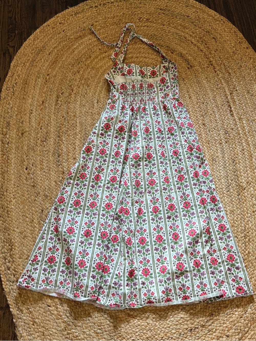 HILL HOUSE The Fleur Midi Dress Green Floral Block Stripe Size Small - Picture 5 of 6